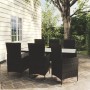 Set da Pranzo da Giardino 7 pz con Cuscini in Polyrattan Nero