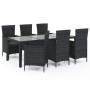 Set da Pranzo da Giardino 7 pz con Cuscini in Polyrattan Nero