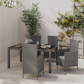 Set da Pranzo da Esterno 5 pz con Cuscini in Polyrattan Grigio