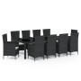 Set da Pranzo da Giardino 11 pz con Cuscini in Polyrattan Nero
