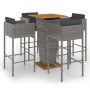 Set da Bar da Giardino 5 pz con Cuscini in Polyrattan Grigio