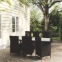 Set da Pranzo da Giardino 7 pz con Cuscini in Polyrattan Nero
