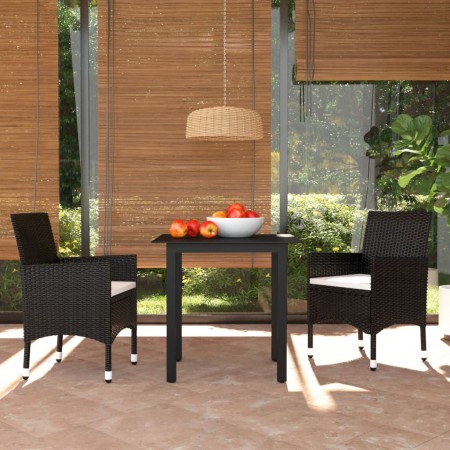 Set da Pranzo da Giardino 3 pz con Cuscini in Polyrattan Nero