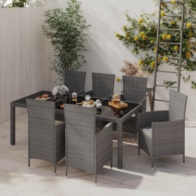 Set da Pranzo per Esterni 7 pz con Cuscini in Polyrattan Grigio