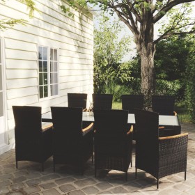 Set da Pranzo da Giardino 9 pz con Cuscini in Polyrattan Nero