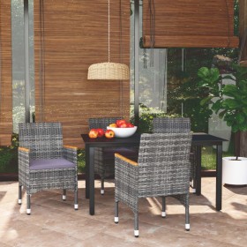 Set da Pranzo per Giardino 5 pz con Cuscini Polyrattan Grigio