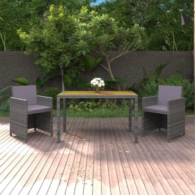 Set da Pranzo da Giardino 3 pz con Cuscini Polyrattan Grigio