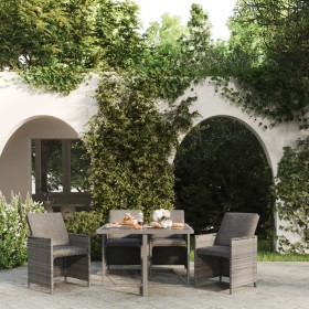 Set da Pranzo da Giardino 5 pz con Cuscini in Polyrattan Grigio