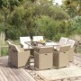 Set da Pranzo da Giardino 9 pz con Cuscini in Polyrattan Beige