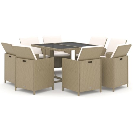 Set da Pranzo da Giardino 9 pz con Cuscini in Polyrattan Beige