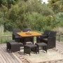 Set da Pranzo da Giardino 9 pz con Cuscini Nero in Polyrattan