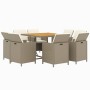 Set da Pranzo da Giardino 9 pz con Cuscini in Polyrattan Beige