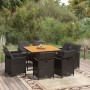 Set da Pranzo da Giardino 9 pz con Cuscini Nero in Polyrattan