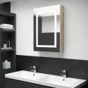 Armadietto Bagno con Specchio e LED Bianco e Rovere 50x13x70 cm