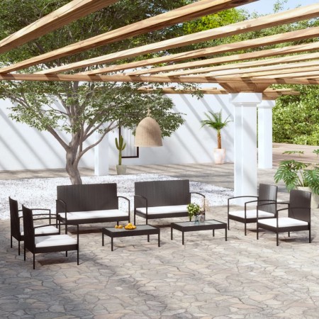 Set Divani da Giardino 8 pz con Cuscini in Polyrattan Nero