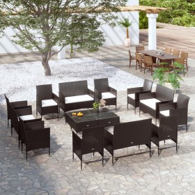 Set Divani da Giardino 16 pz con Cuscini in Polyrattan Nero