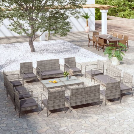 Set Divani da Giardino 16 pz con Cuscini in Polyrattan Grigio