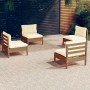 Set Divani da Giardino 4 pz con Cuscini Crema in Legno di Pino