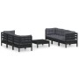 Set Divani da Giardino 7 pz con Cuscini Antracite Legno di Pino