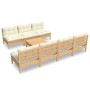 Set Divani da Giardino 8 pz con Cuscini Crema in Massello di Pino