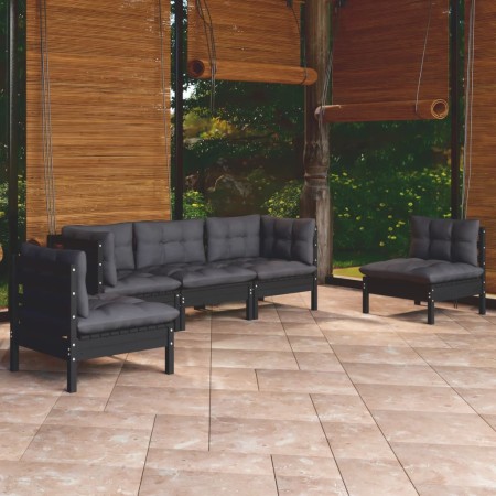 Set Divani da Giardino 5 pz con Cuscini Legno Massello di Pino