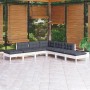 Set Divani da Giardino 7 pz con Cuscini Bianchi Legno di Pino