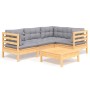 Set Divani da Giardino 5 pz con Cuscini Grigi Massello di Pino