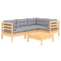 Set Divani da Giardino 5 pz con Cuscini Grigi Massello di Pino
