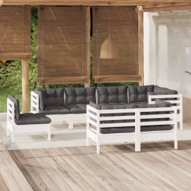 Set Divani da Giardino 8 pz con Cuscini Bianchi Legno di Pino