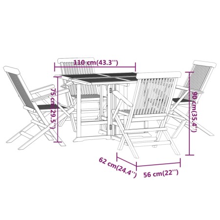 Set da Pranzo Pieghevole per Esterni 5pz Legno Massello di Teak