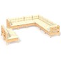 Set Divani da Giardino 9 pz con Cuscini Crema Massello di Pino