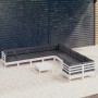 Set Divani da Giardino 11 pz con Cuscini Bianchi Legno di Pino