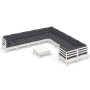 Set Divani da Giardino 11 pz con Cuscini Bianchi Legno di Pino