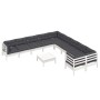 Set Divani da Giardino 11 pz con Cuscini Bianchi Legno di Pino