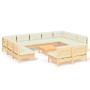 Set Divani da Giardino 12 pz con Cuscini Crema Massello di Pino