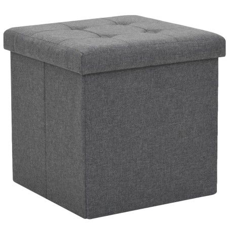 Pouf Pieghevoli con Contenitore 2pz Grigio Scuro in Simil Lino