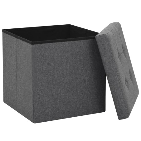 Pouf Pieghevoli con Contenitore 2pz Grigio Scuro in Simil Lino