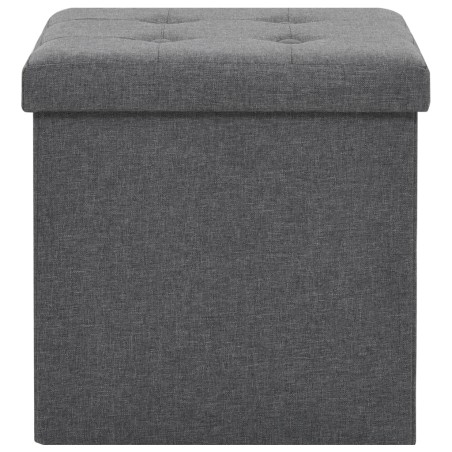 Pouf Pieghevoli con Contenitore 2pz Grigio Scuro in Simil Lino