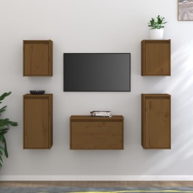 Mobili Porta TV 5 pz Miele in Legno Massello di Pino