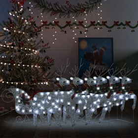 Renne e Slitta di Natale Decorazione Esterni 140 LED Argento