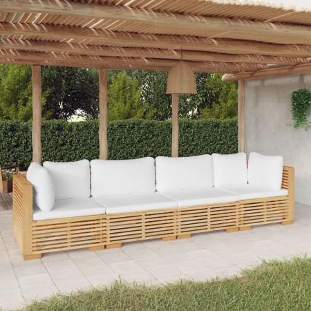 Set Divani da Giardino 4 pz con Cuscini Legno Massello di Teak