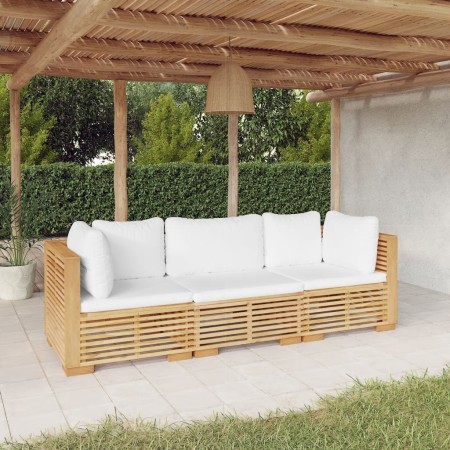Set Divani da Giardino 3 pz con Cuscini Legno Massello di Teak