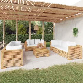 Set Divani da Giardino 9 pz con Cuscini Legno Massello di Teak