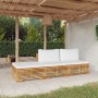 Set Divani da Giardino 3 pz con Cuscini Legno Massello di Teak