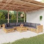 Set Divani da Giardino 9 pz con Cuscini Legno Massello di Teak