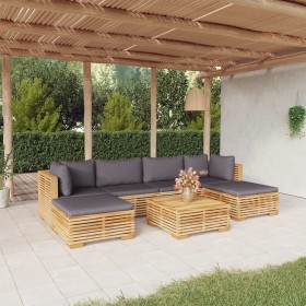 Set Divani da Giardino 7 pz con Cuscini Legno Massello di Teak