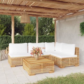 Set Divani da Giardino 5 pz con Cuscini Legno Massello di Teak