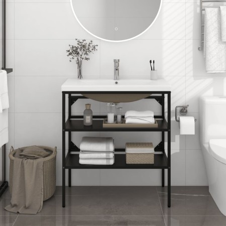 Telaio per Lavabo da Bagno con Lavabo Integrato Nero in Ferro