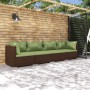 Set Divani da Giardino 4 pz con Cuscini in Polyrattan Marrone