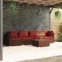 Set Divani da Giardino 5 pz con Cuscini in Polyrattan Marrone